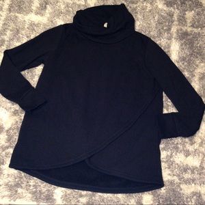 Black XERSION Cowl Neck Overwrap Front Sweater Knit Tunic Top